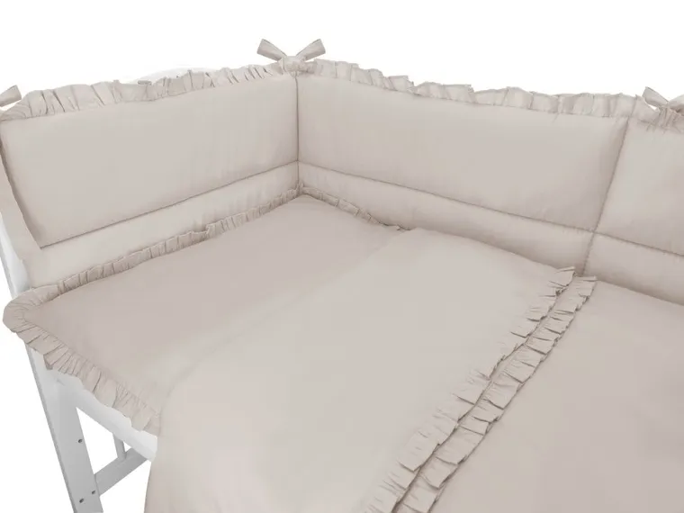 MimiNu, Royal, 5-częściowy komplet pościeli bawełnianej z falbanką, beż, 100-135 cm