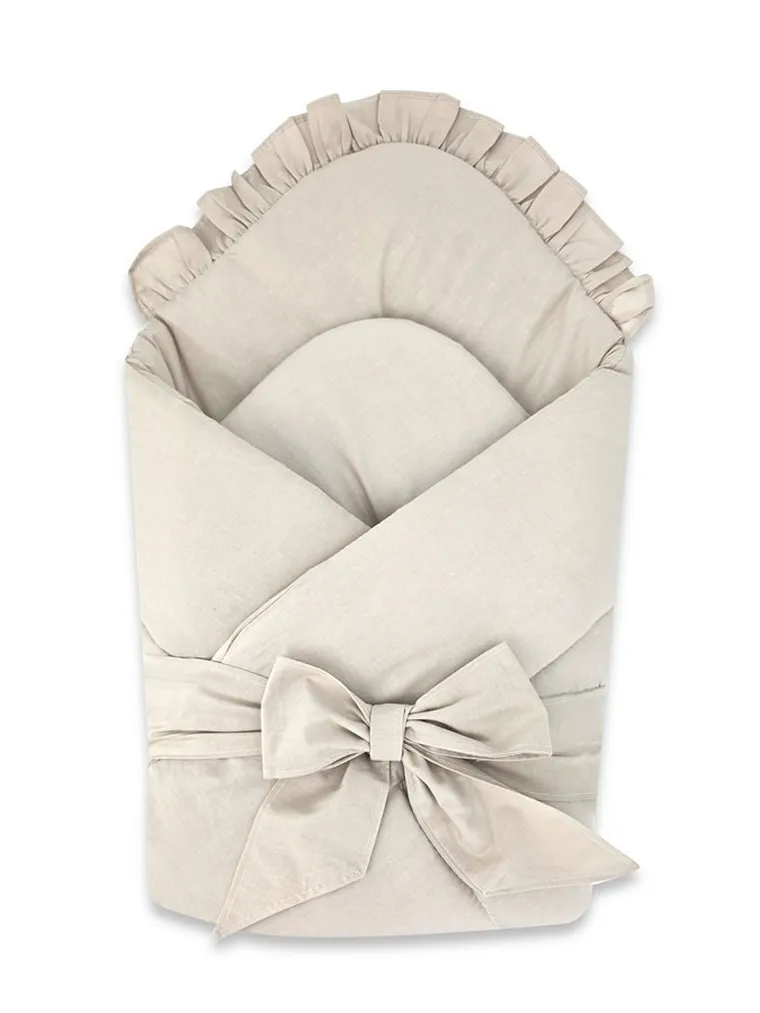 MimiNu, Royal, rożek z falbanką, wiązany, beż, bawełniany