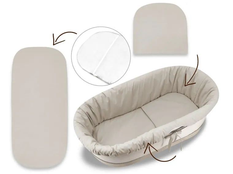 MimiNu, Royal, zestaw: uniwersalny ochraniacz do gondoli/kosza Mojżesza, materac, beż
