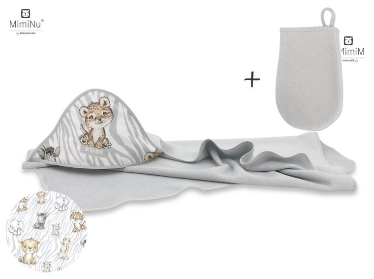 MimiNu, Safari, okrycie kąpielowe, termofrotte + myjka, natural, 100-100 cm