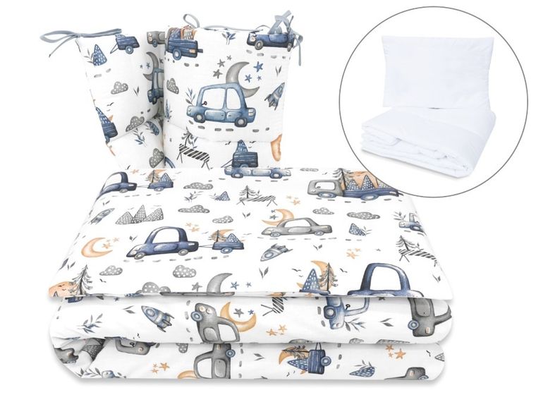 MimiNu, Samochodziki Niebieskie, 5-częściowy komplet pościeli, 100-135 cm