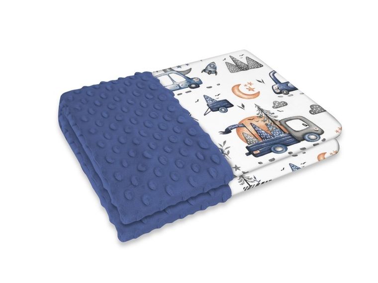 MimiNu, Samochodziki Niebieskie, kocyk, minky, 75-100 cm