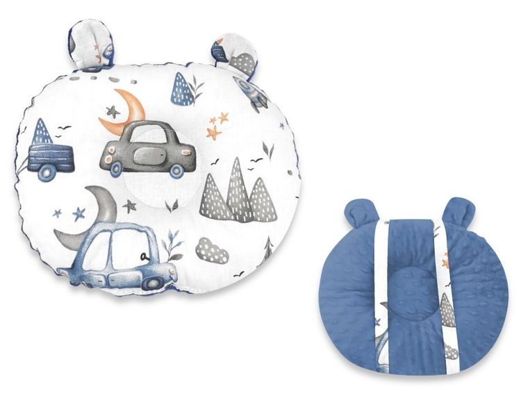 MimiNu, Samochodziki Niebieskie, Miś, poduszka profilowana, minky