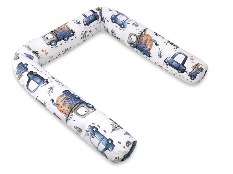 MimiNu, Samochodziki niebieskie, ochraniacz do łóżeczka, wałek, 180 cm