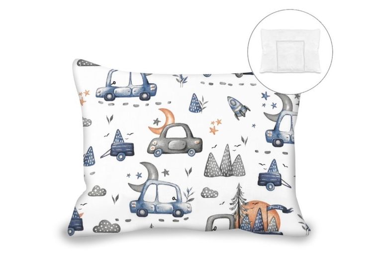MimiNu, Samochodziki Niebieskie, poduszka z poszewką, 30-40 cm
