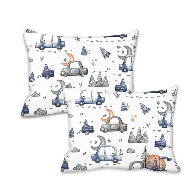 MimiNu, Samochodziki Niebieskie, poszewka na poduszkę, 30-40 cm, 2 szt.