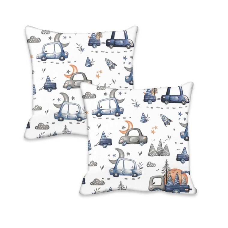 MimiNu, Samochodziki Niebieskie, poszewka na poduszkę, 40-40 cm, 2 szt.