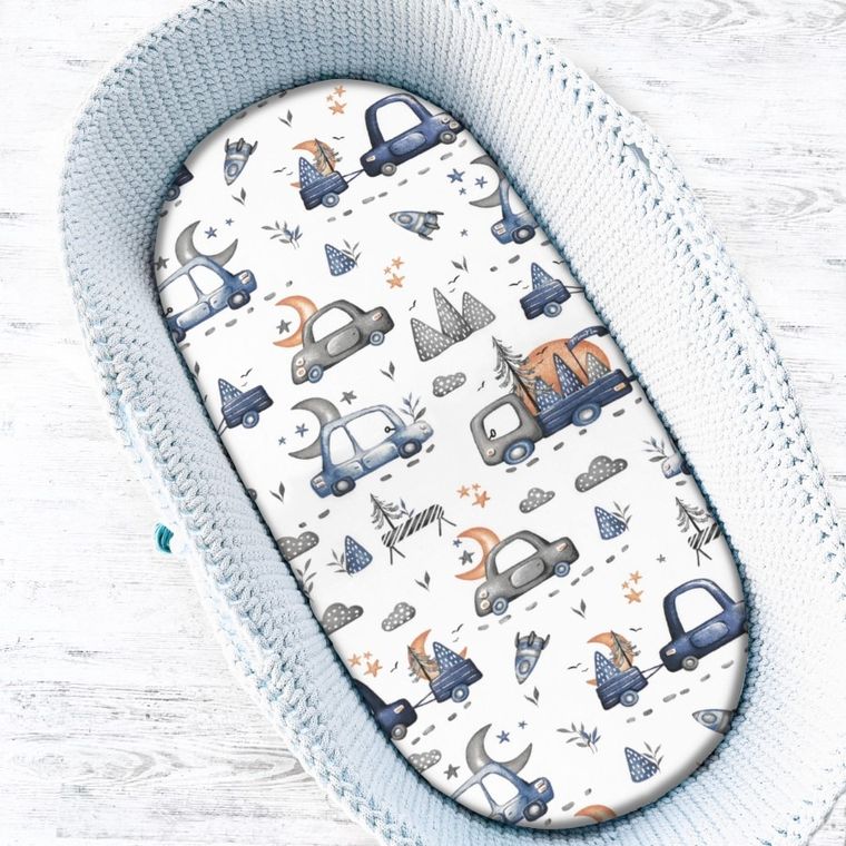 MimiNu, Samochodziki Niebieskie, prześcieradło do kołyski, 40-90 cm