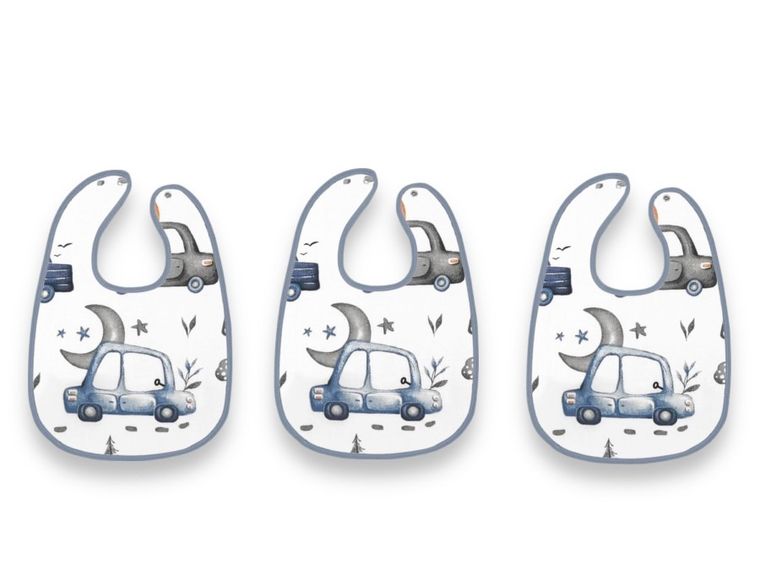 MimiNu, Samochodziki Niebieskie, śliniak niemowlęcy, wodoodporny, na zapinkę, 3 szt.