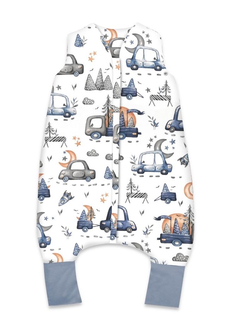 MimiNu, Samochodziki Niebieskie, śpiworek do spania z nogawkami, całoroczny, TOG 2-2.5, rozmiar S, 1-2.5 l