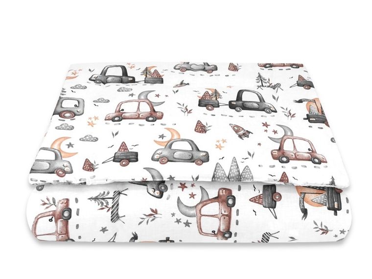 MimiNu, Samochodziki Szare, 2-częściowy komplet pościeli z wypełnieniem, 100-135 cm