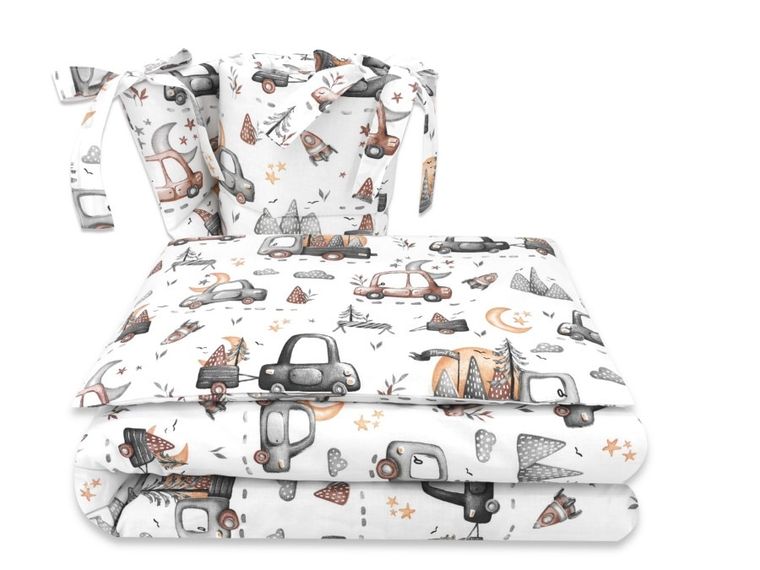 MimiNu, Samochodziki Szare, 3-częściowy komplet pościeli, 100-135 cm