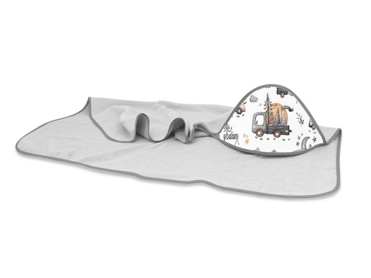 MimiNu, Samochodziki Szare, okrycie kąpielowe, termofrotte, 100-100 cm