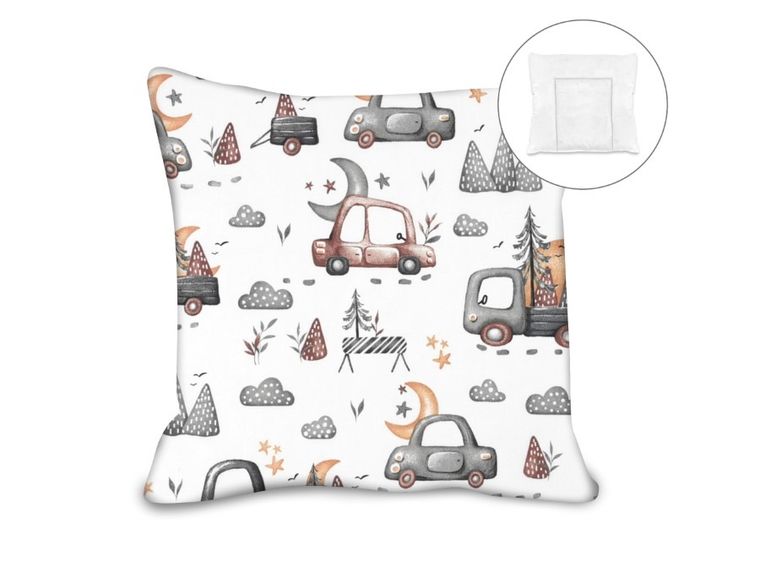 MimiNu, Samochodziki Szare, poduszka z poszewką, 40-40 cm