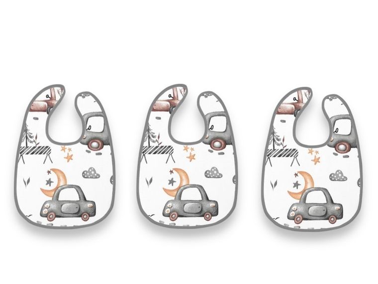 MimiNu, Samochodziki Szare, śliniak niemowlęcy, wodoodporny, na zapinkę, 3 szt.