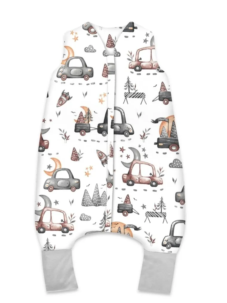 MimiNu, Samochodziki Szare, śpiworek do spania z nogawkami, letni, TOG 0.5, rozmiar S, 1-2.5 l