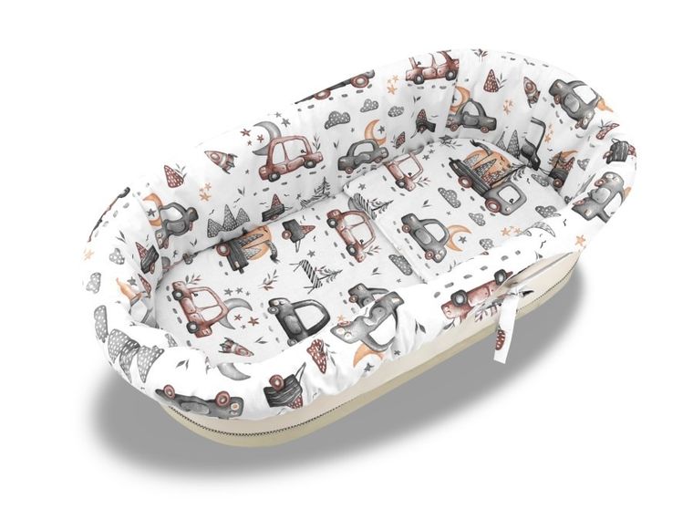 MimiNu, Samochodziki Szare, uniwersalny zestaw do gondoli, kosza Mojżesza: materac, ochraniacz, poduszka