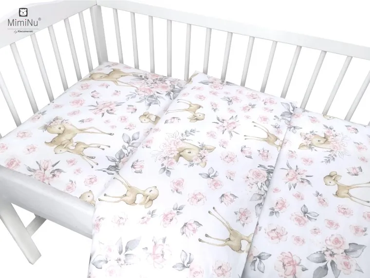 MimiNu, Słodka Sarenka, 3-częściowy komplet pościeli, róż, 120-90 cm