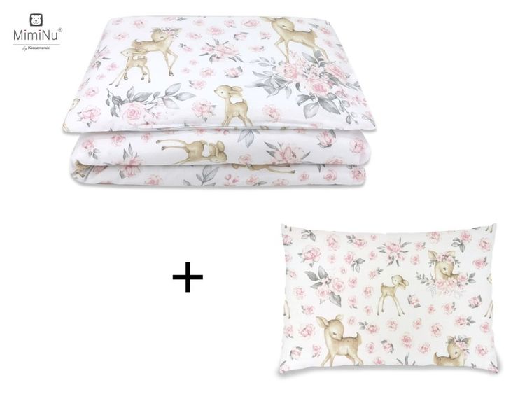 MimiNu, Słodka Sarenka, 3-częściowy komplet pościeli, róż, 135-100 cm