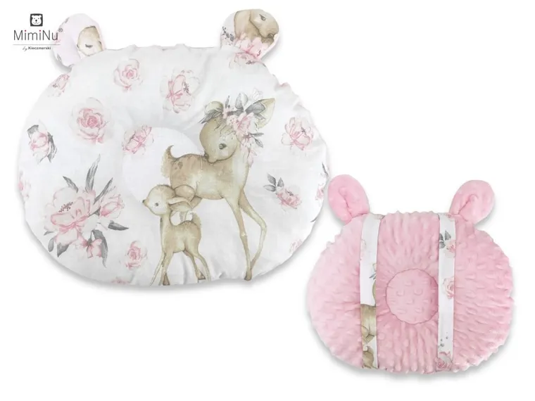 MimiNu, Słodka Sarenka, Miś, poduszka profilowana, minky, róż