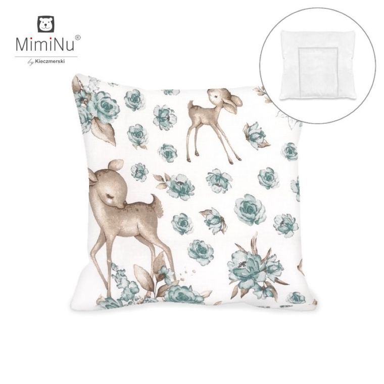 MimiNu, Słodka Sarenka, poduszka z poszewką, mięta, 40-40 cm