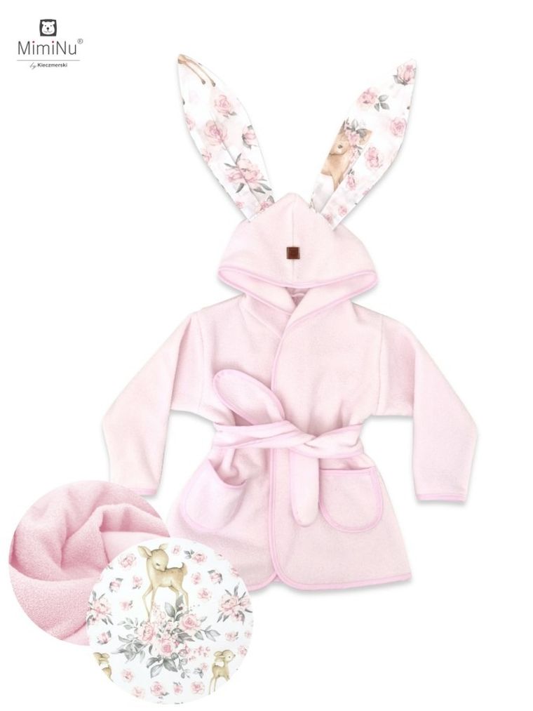 MimiNu, Słodka Sarenka, szlafroczek z uszami, termofrotte, róż, rozmiar 110 cm