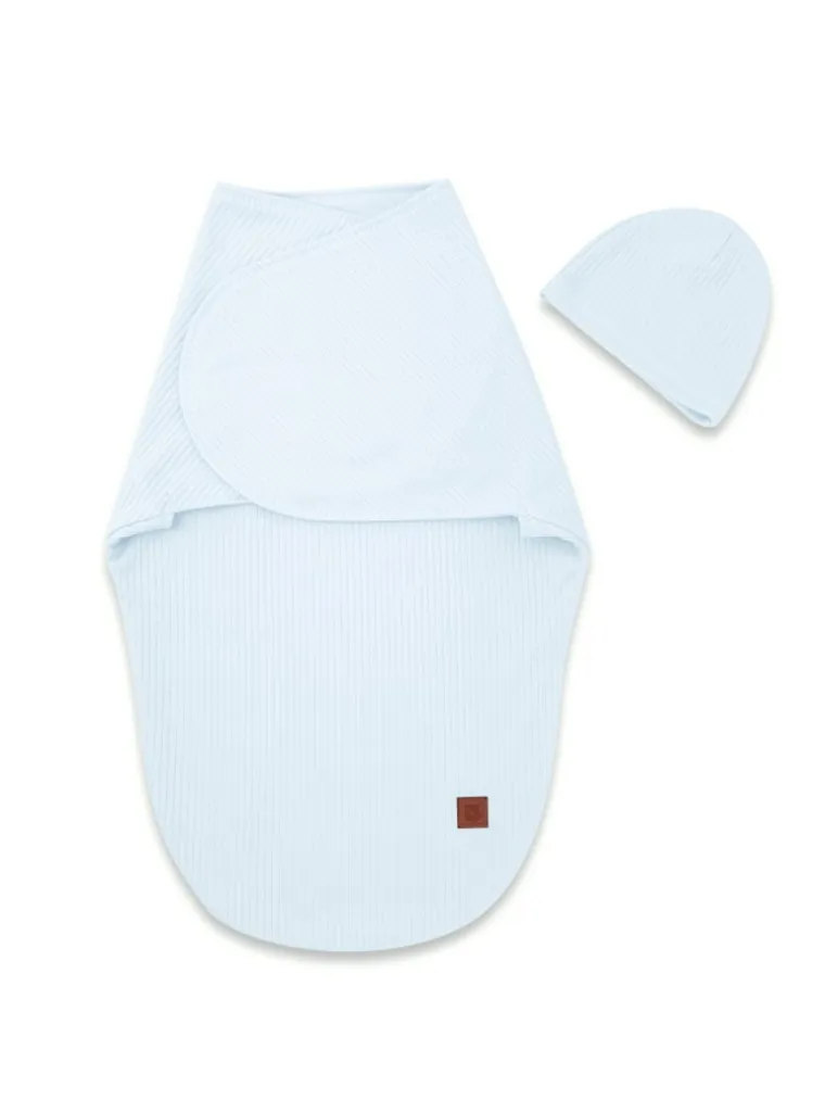 MimiNu, Soft, Leo, otulaczek do spania z czapeczką, baby blue, 0-3m