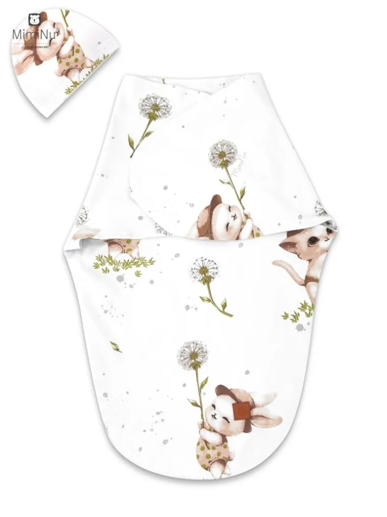 MimiNu, Soft, Leo, otulaczek do spania z czapeczką, kotki, 0-3m