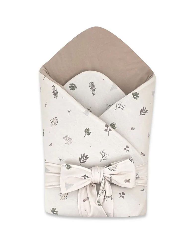 MimiNu, Soft, rożek niemowlęcy, wiązany, listki, 0-3m