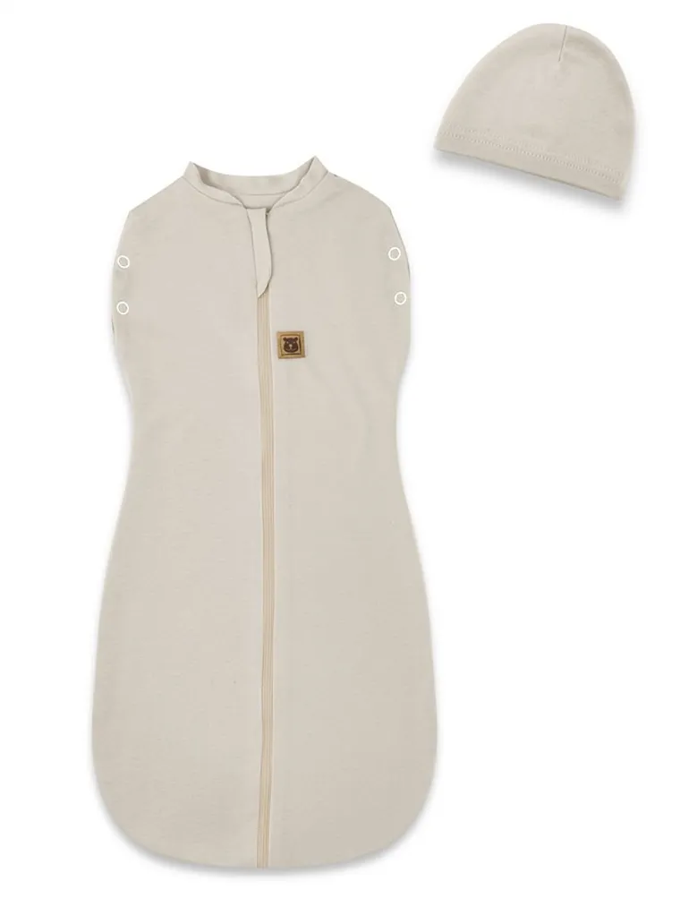 MimiNu, Soft, Teddy, komplet: śpiworek + czapeczka, beż, TOG 0.5, 0-3 m