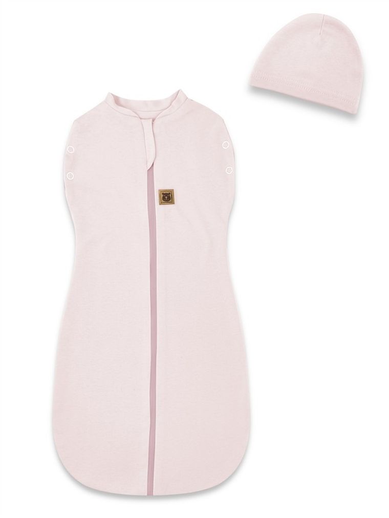 MimiNu, Soft, Teddy, komplet: śpiworek + czapeczka, pudrowy róż, TOG 0.5, 0-3 m