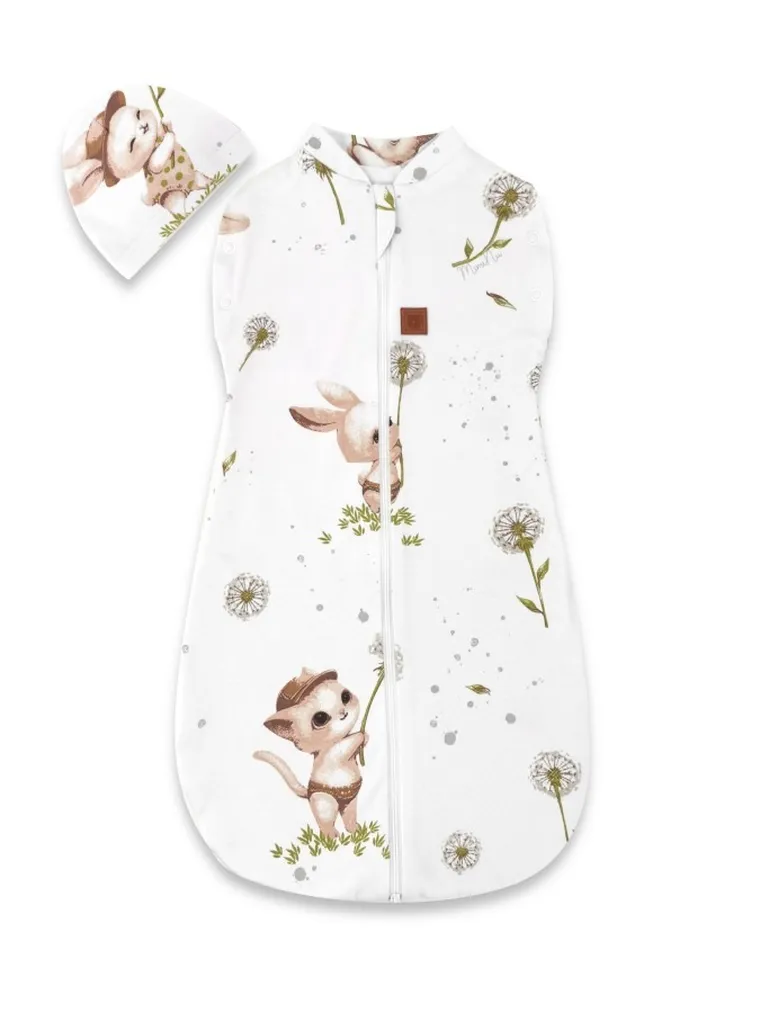 MimiNu, Soft, Teddy, otulaczek, śpiworek z czapeczką, 2w1, kotki, TOG 0.5, 0-3 m