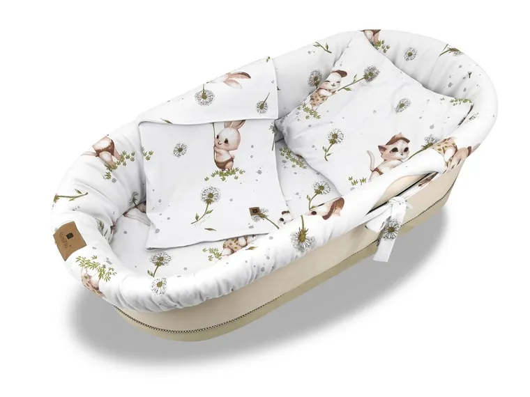 MimiNu, Soft, zestaw: ochraniacz do gondoli i kosza Mojżesza, materac, poduszka, Kotki, 0-6m
