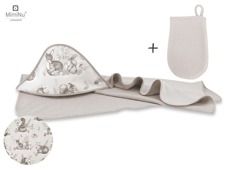 MimiNu, Spokojny Las, okrycie kąpielowe, termofrotte + myjka, beż, 100-100 cm