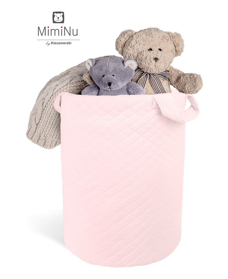 MimiNu, Velvet pikowany, kosz na zabawki, różowy