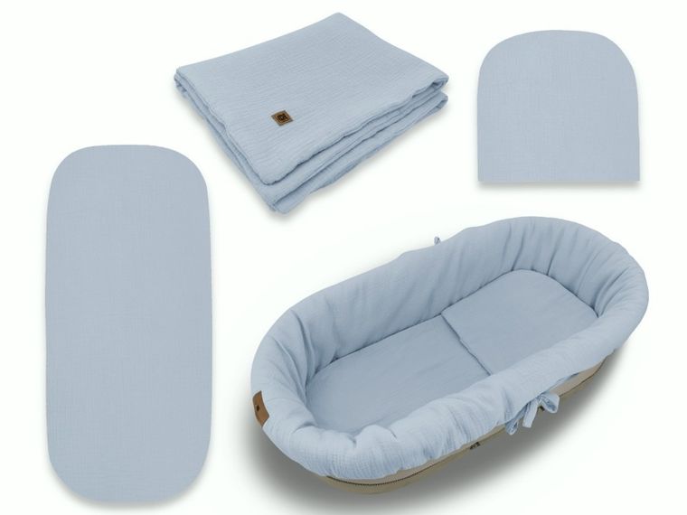 MimiNu, zestaw do gondoli, kosza Mojżesza, muślin, jeans