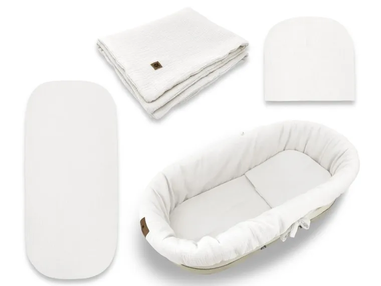 MimiNu, zestaw do gondoli, kosza Mojżesza, muślin, śmietanka