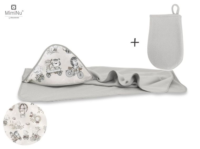 MimiNu, Zoo na Rowerach, okrycie kąpielowe, termofrotte + myjka, beż, 100-100 cm