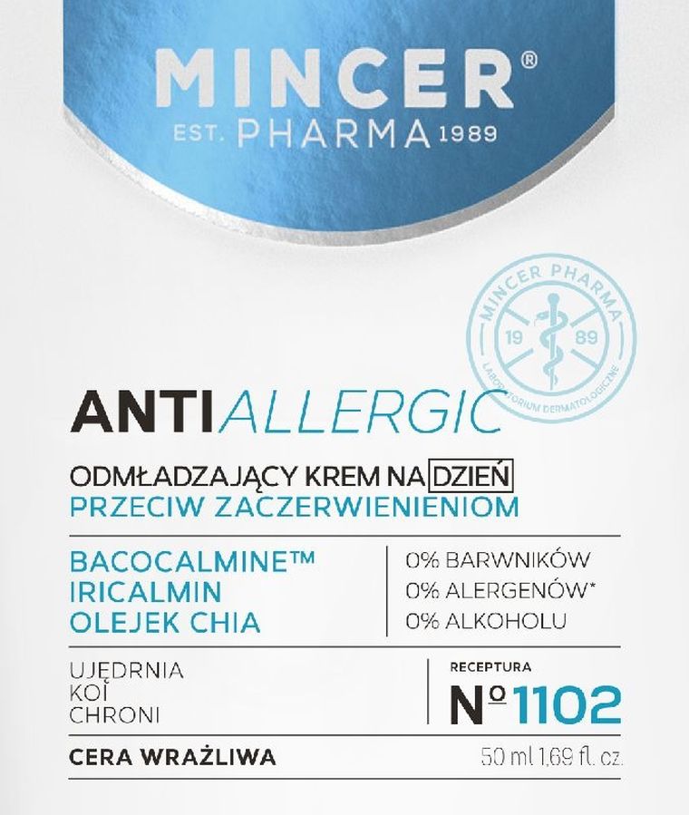 Mincer Pharma, AntiAllergic, krem odmładzający na dzień, do cery wrażliwej nr 1102, 50 ml