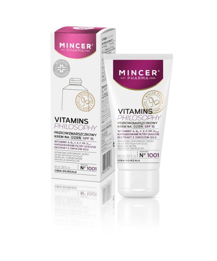 Mincer Pharma, Vitamins Philosophy nr 1001, przeciwzmarszczkowy krem na dzień SPF 15, 50 ml