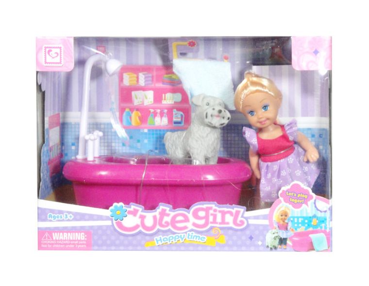 Mini doll, łazienka, zestaw: laleczka, akcesoria