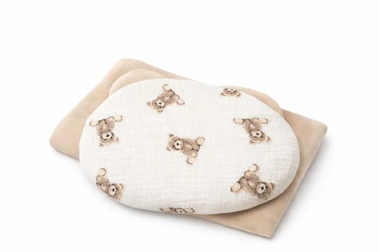 MiniAnia, komplet: kocyk i poduszeczka, muślin, miś, 75-100 cm