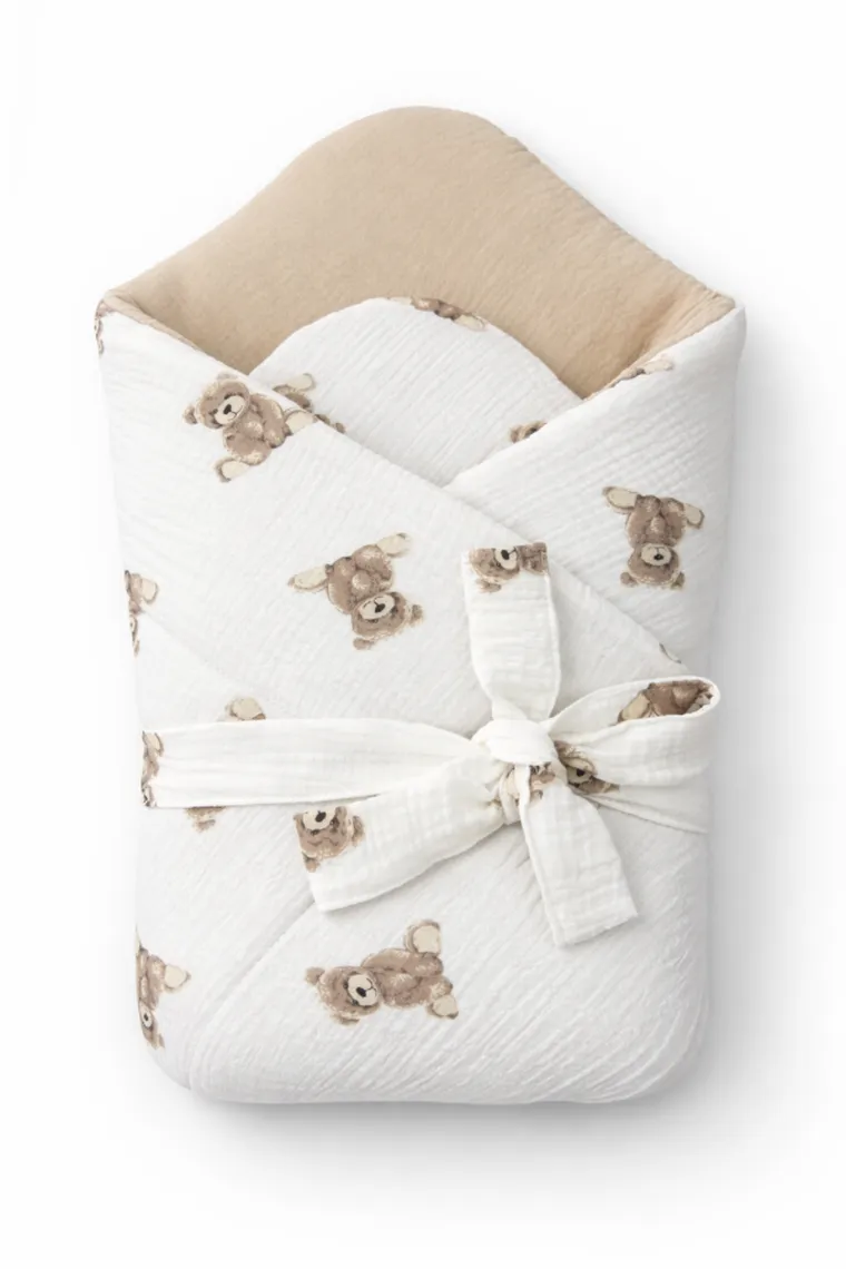 MiniAnia, rożek muslinowy, miś + beż