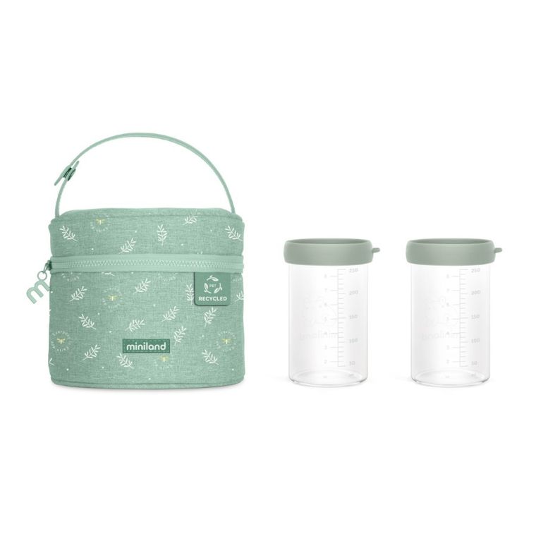 Miniland, Żabka, ECO-friendly, pojemniki szklane 2-250 ml + torba izotermiczna