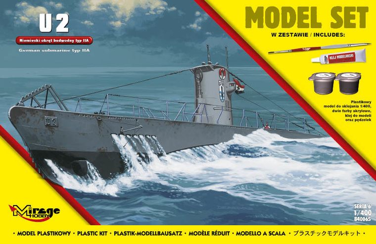 Mirage Hobby, okręt podwodny U2, model do sklejania