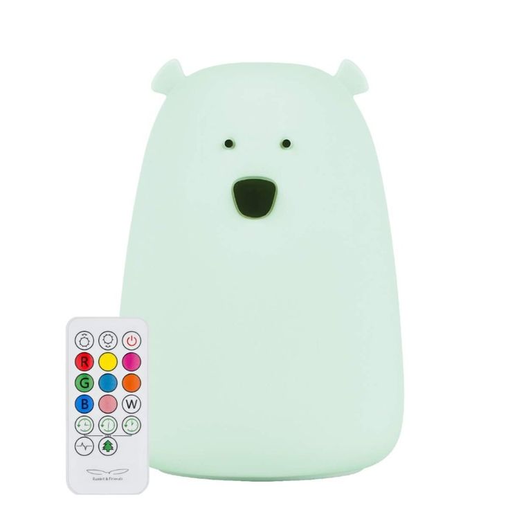 Miś, lampka silikonowa z pilotem, duża, jasna mięta