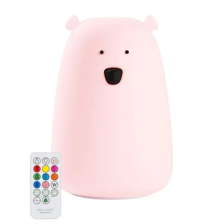 Miś, lampka silikonowa z pilotem, duża, różowa