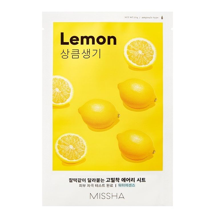 Missha, Airy Fit Sheet Mask, rozjaśniająca maseczka w płachcie z ekstraktem z cytryny, Lemon, 19 ml