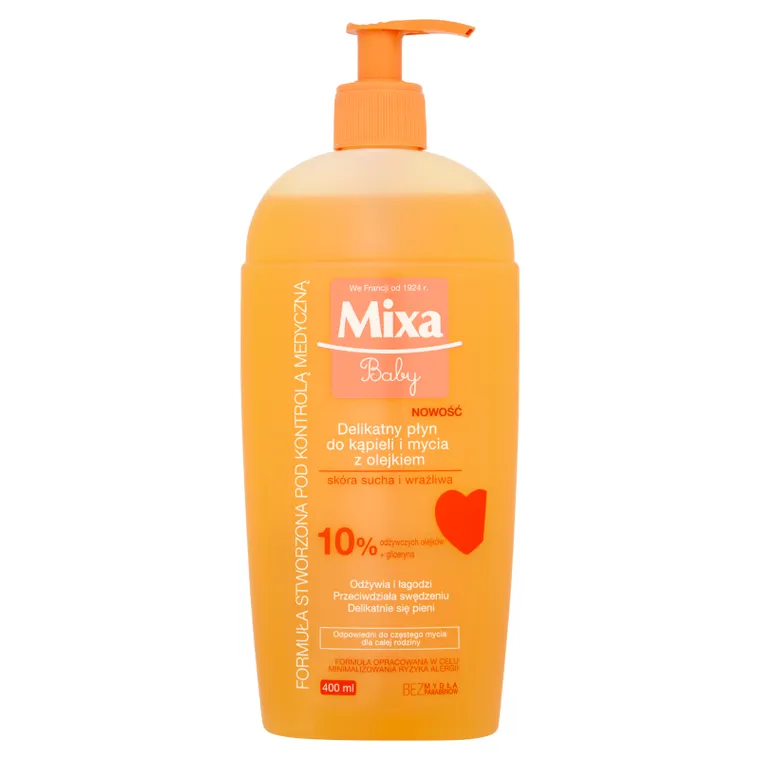 Mixa Baby, delikatny płyn do kąpieli i mycia z olejkiem 400 ml