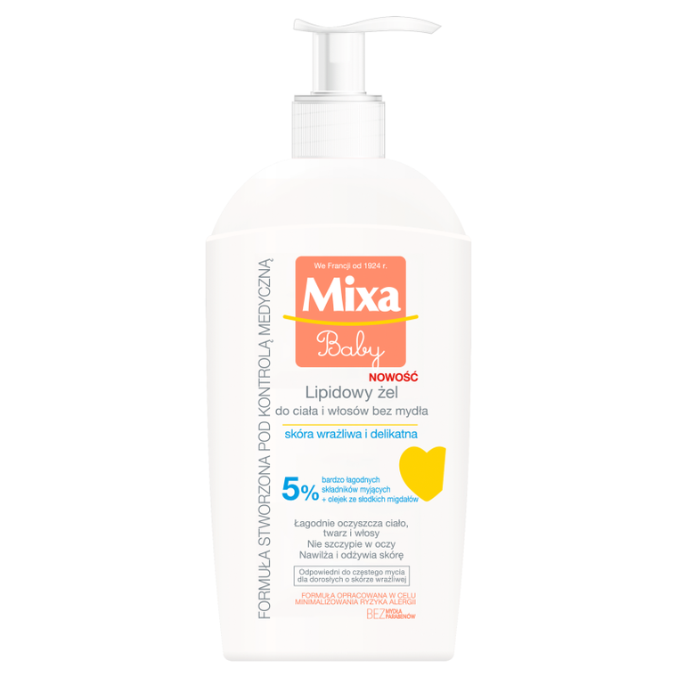 Mixa Baby, Lipidowy żel do ciała i włosów bez mydła, 250 ml